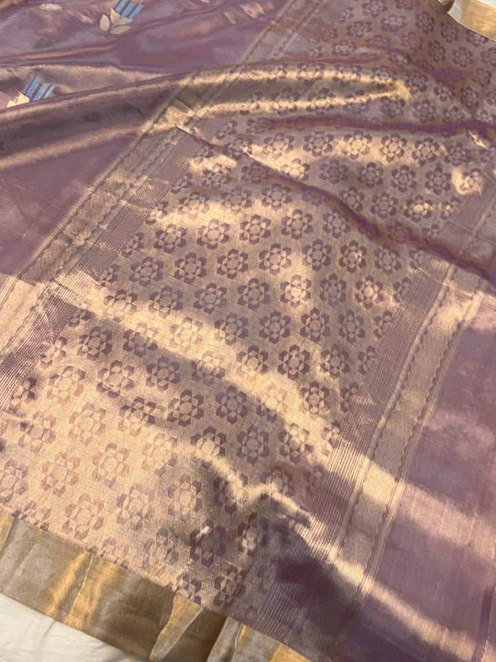 Lavender Pure Banarasi Handloom Tissue Silk Saree