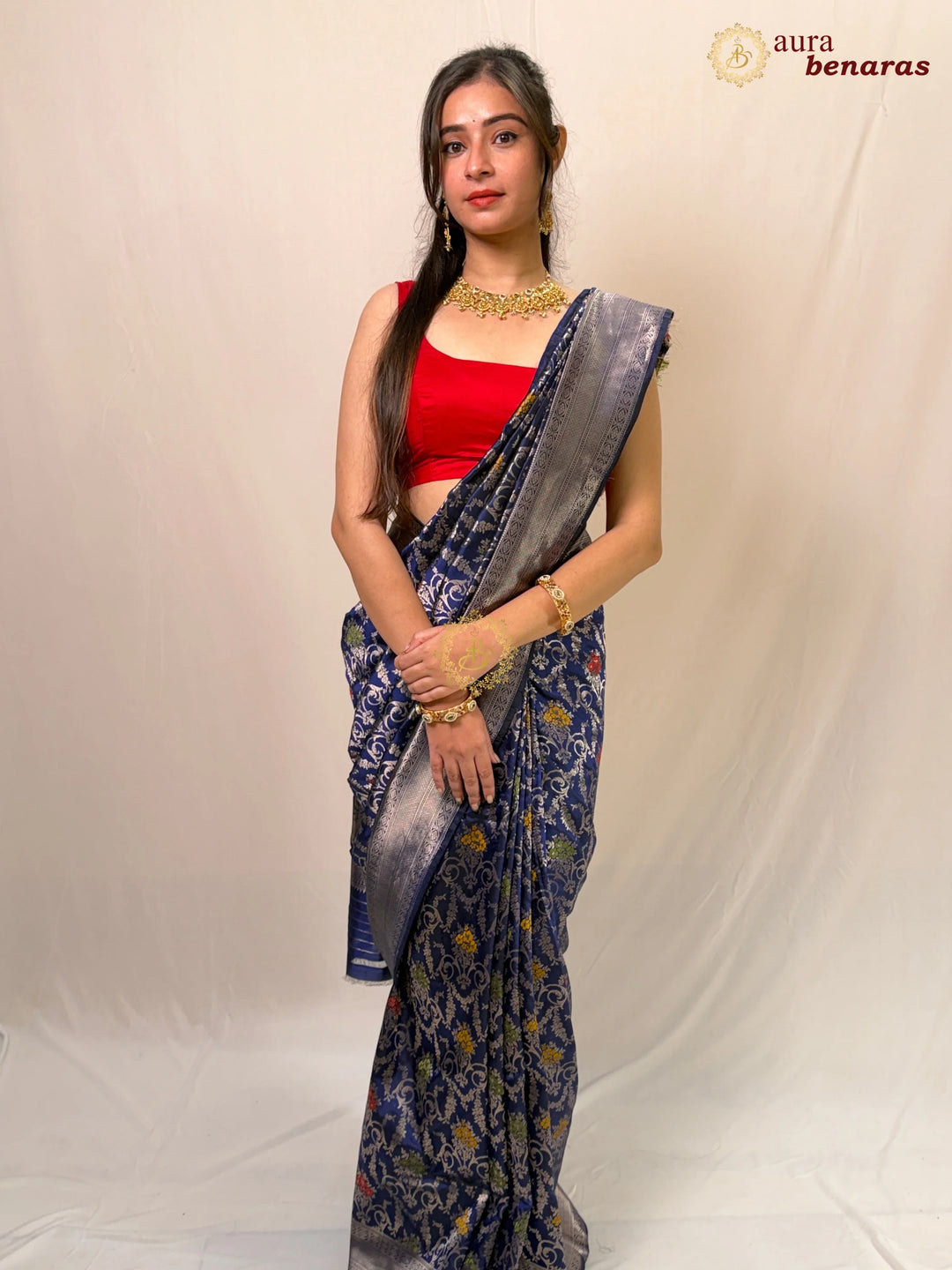 Deep Blue Banarasi Handloom Katan Silk Saree - Aura Benaras