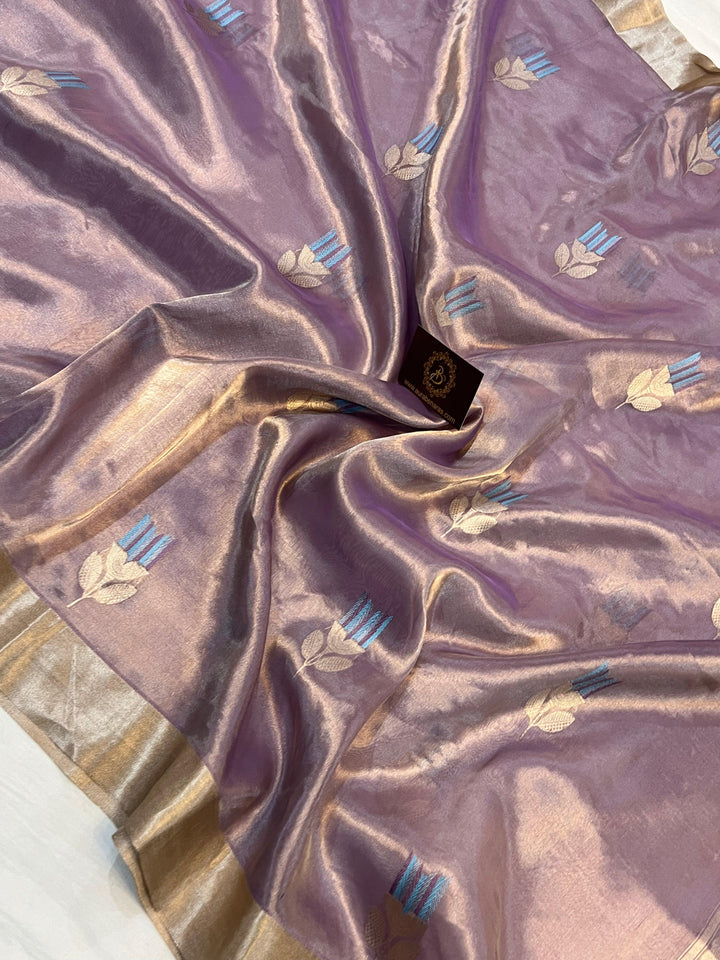 Lavender Pure Banarasi Handloom Tissue Silk Saree