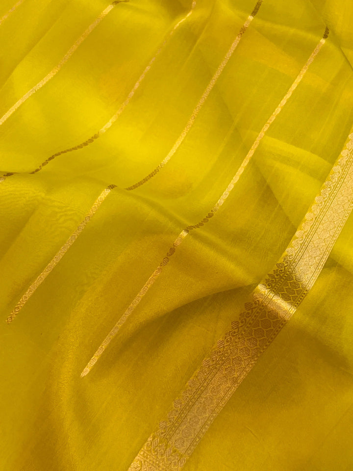 Lemon Yellow Banarasi Handloom Kora Silk Saree