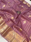 Mauve Pure Banarasi Handloom Kora Silk Saree - Aura Benaras
