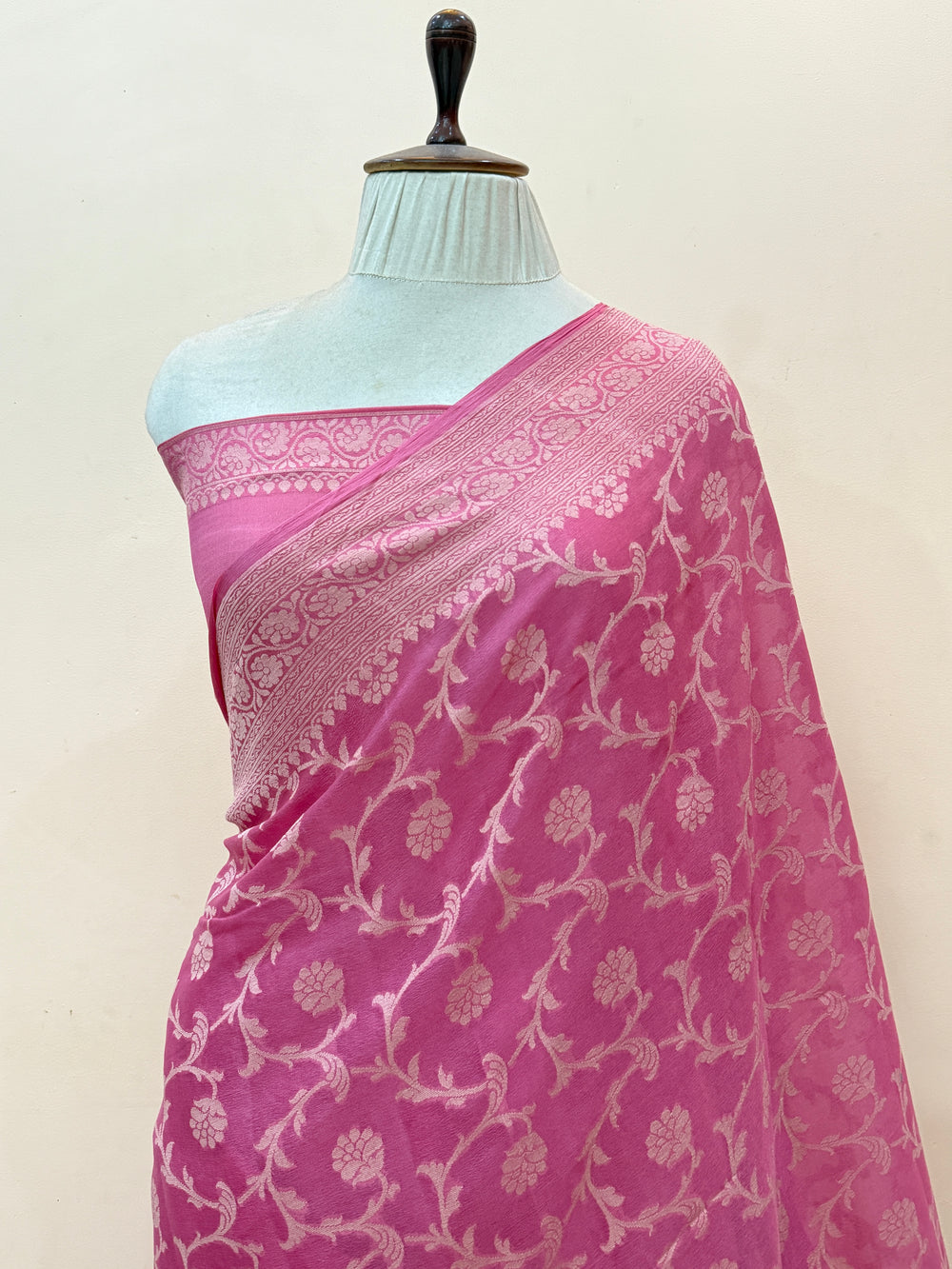 Onion Pink Pure Banarasi Khaddi Chiffon Saree