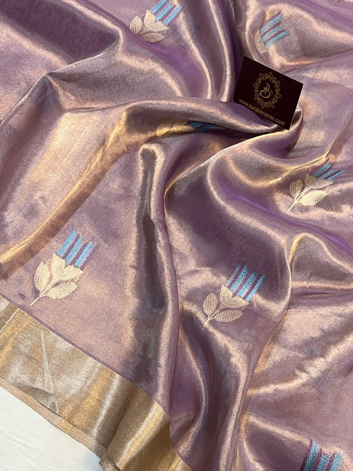 Lavender Pure Banarasi Handloom Tissue Silk Saree