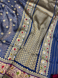 Royal Blue Pure Banarasi Handloom Katan Silk Saree - Aura Benaras