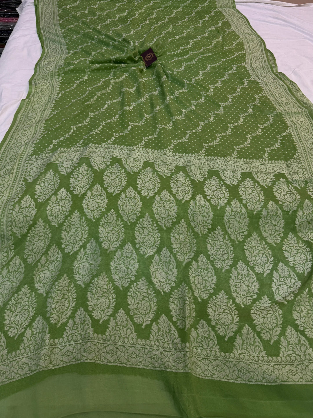 Green Pure Banarasi Khaddi Chiffon Saree