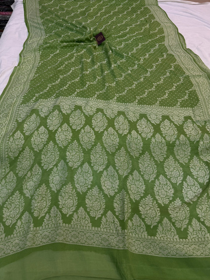 Green Pure Banarasi Khaddi Chiffon Saree