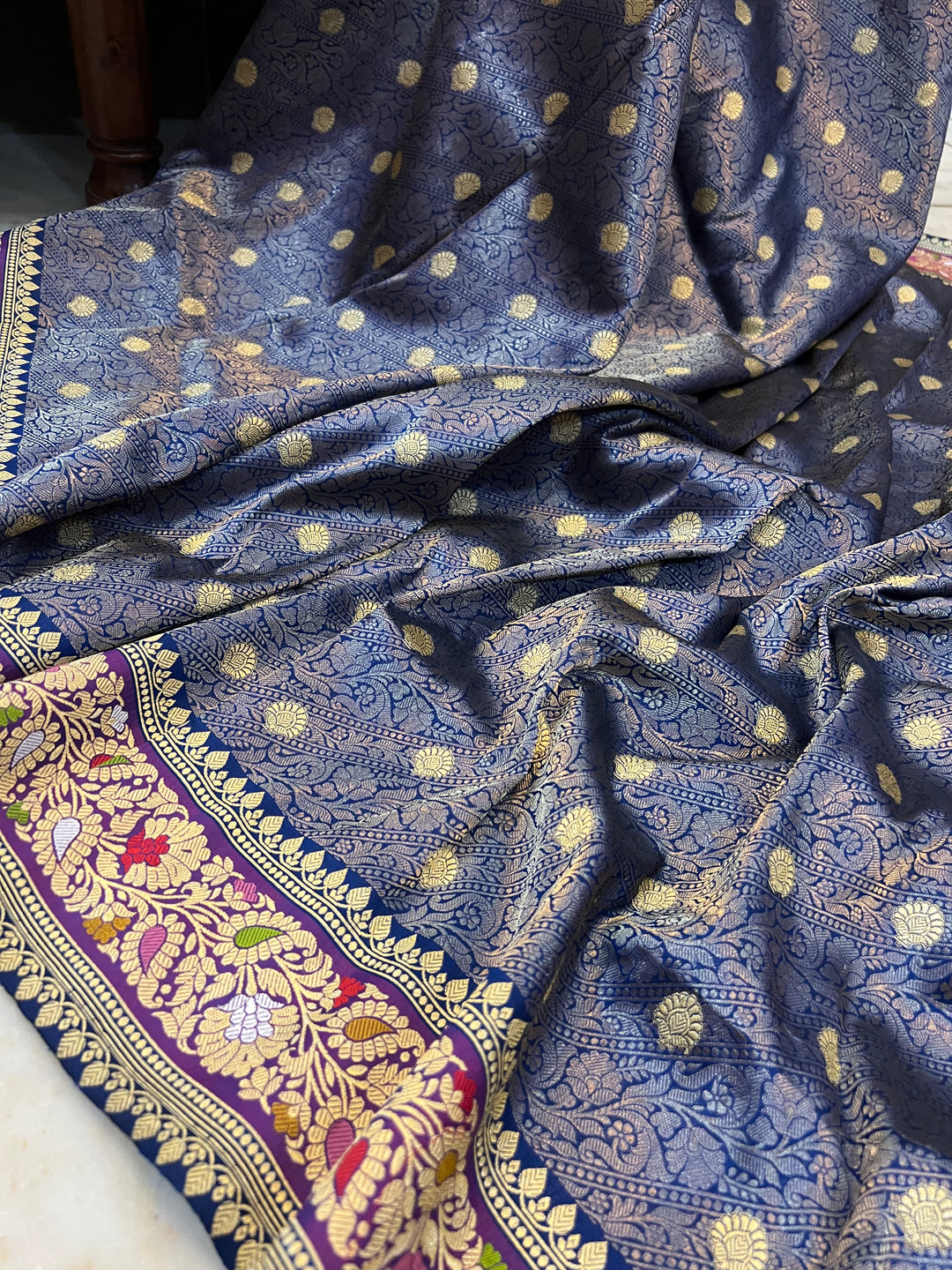Royal Blue Pure Banarasi Handloom Katan Silk Saree - Aura Benaras