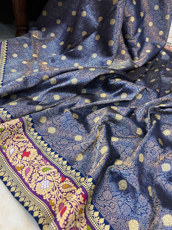 Royal Blue Pure Banarasi Handloom Katan Silk Saree - Aura Benaras