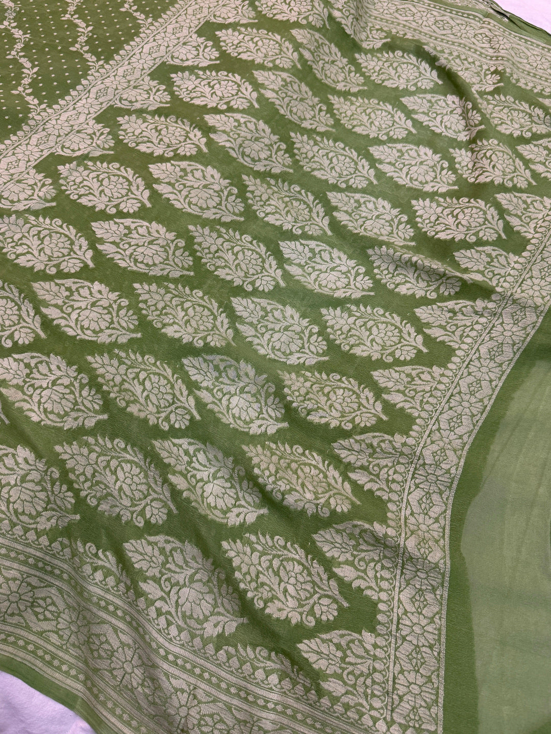 Green Pure Banarasi Khaddi Chiffon Saree