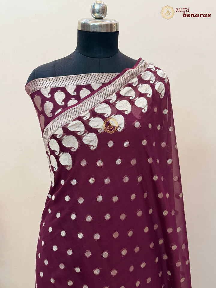 Deep Maroon Banarasi Silk Saree with Sona Rupa Zari