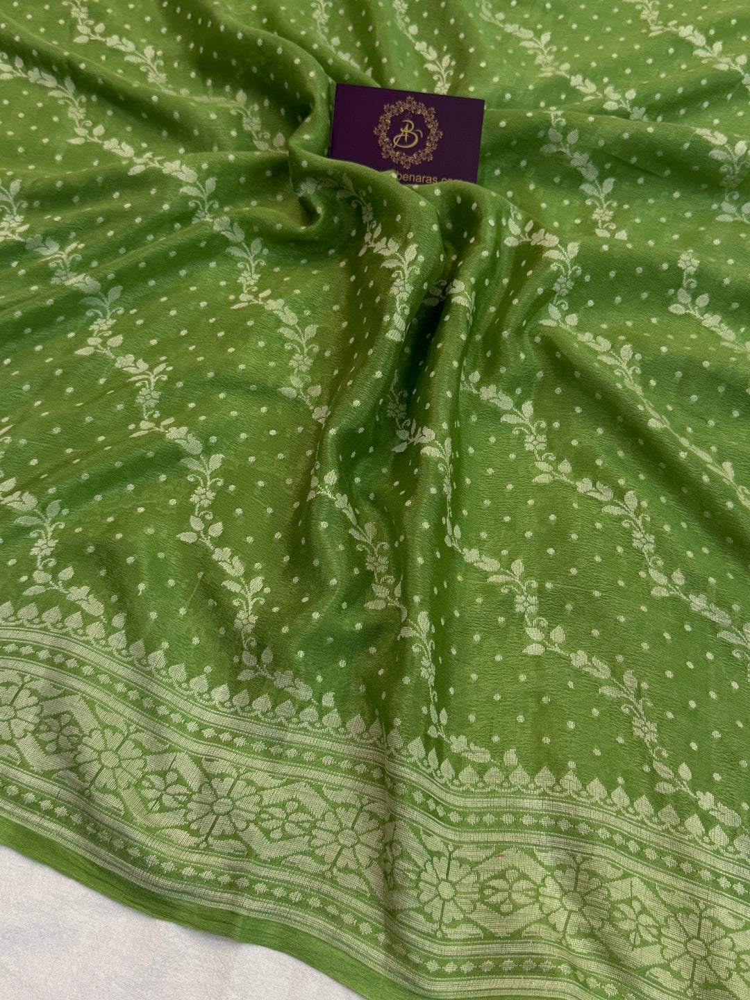 Green Pure Banarasi Khaddi Chiffon Saree