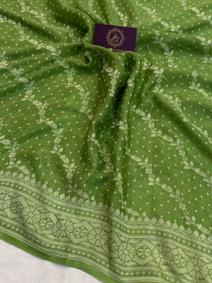 Green Pure Banarasi Khaddi Chiffon Saree