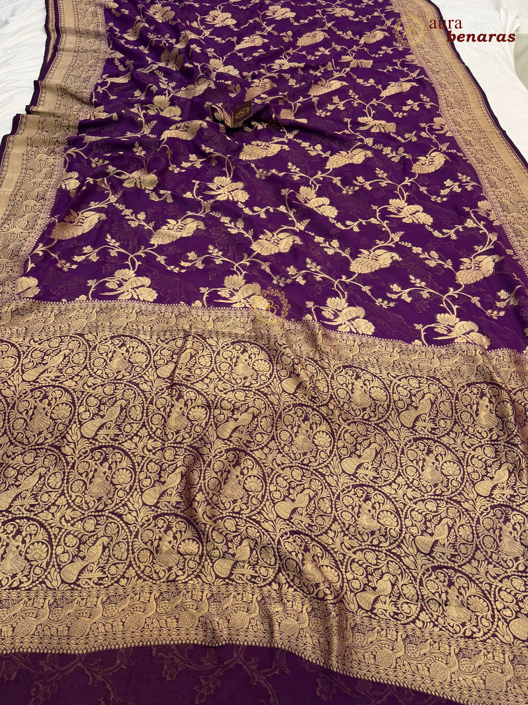 Purple Banarasi Khaddi Georgette Saree - Aura Benaras