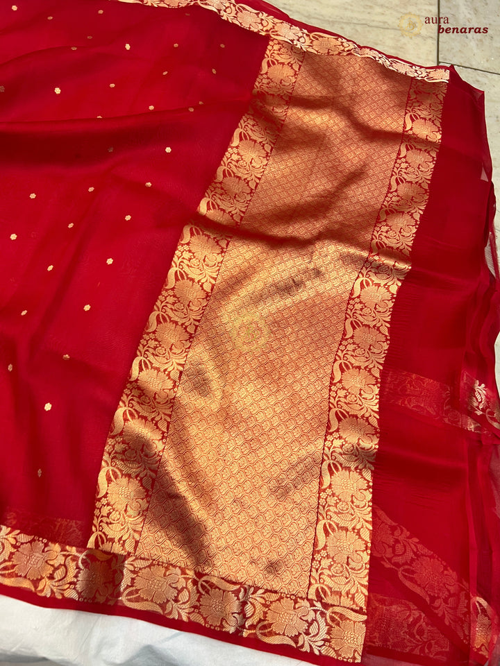 Red Pure Kora Silk Handloom Banarasi Saree