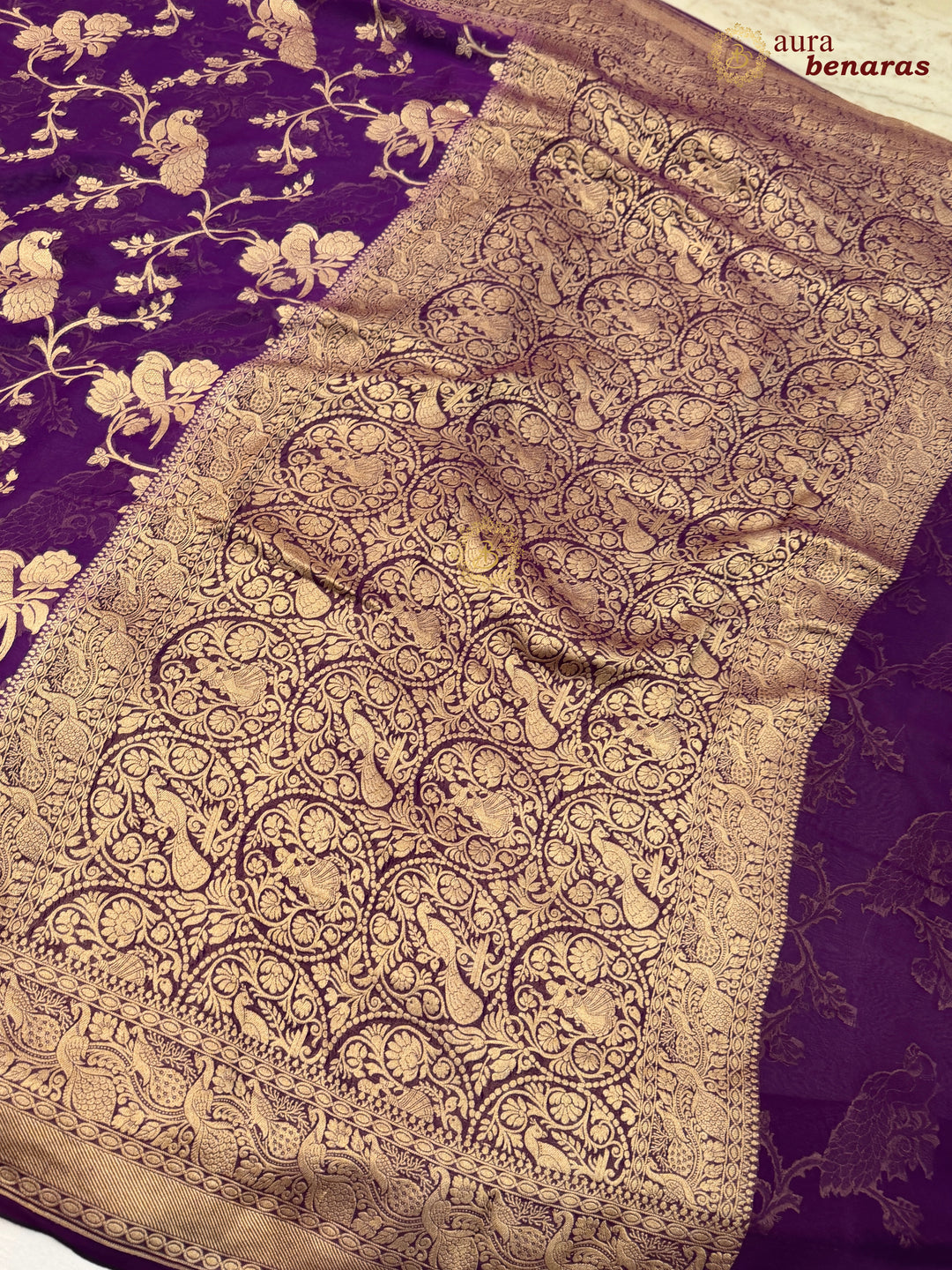 Purple Banarasi Khaddi Georgette Saree - Aura Benaras