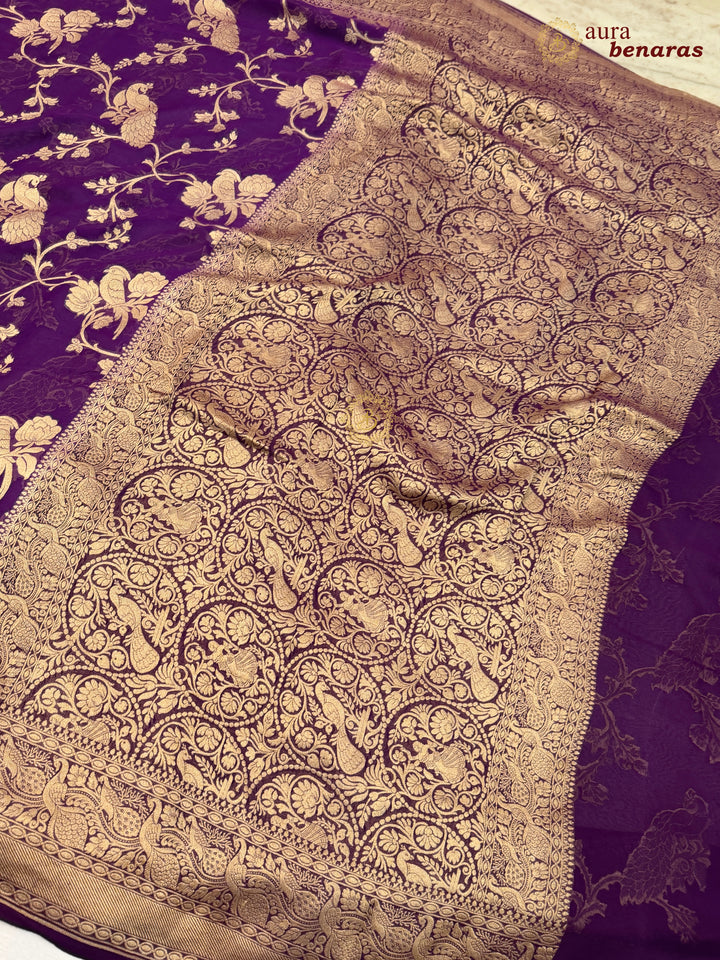 Purple Banarasi Khaddi Georgette Saree - Aura Benaras