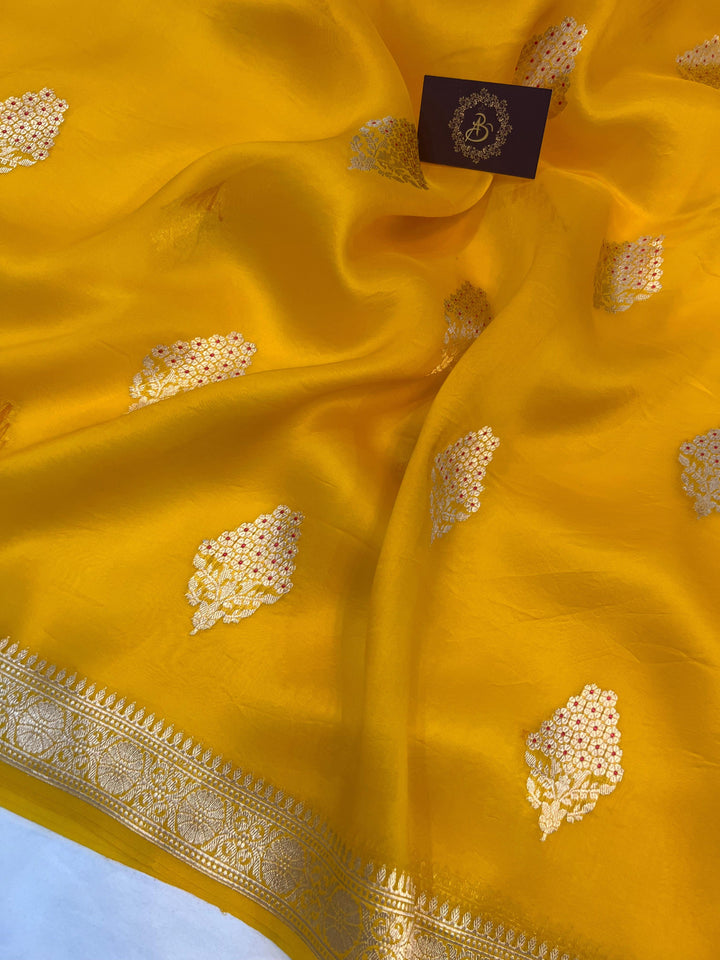 Yellow Pure Banarasi Handloom Silk Saree - Aura Benaras