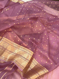 Mauve Pure Banarasi Handloom Kora Silk Saree - Aura Benaras