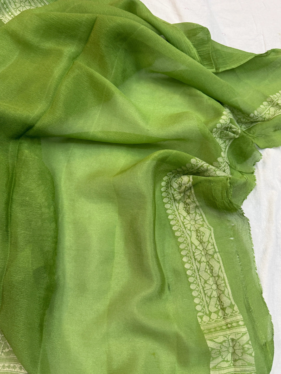 Green Pure Banarasi Khaddi Chiffon Saree