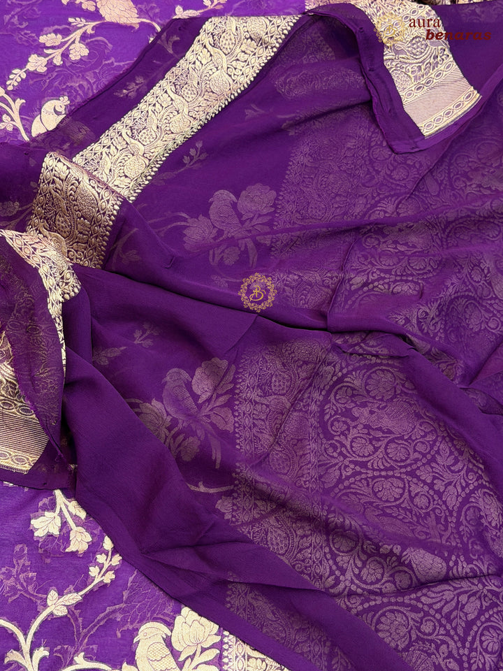 Purple Banarasi Khaddi Georgette Saree - Aura Benaras