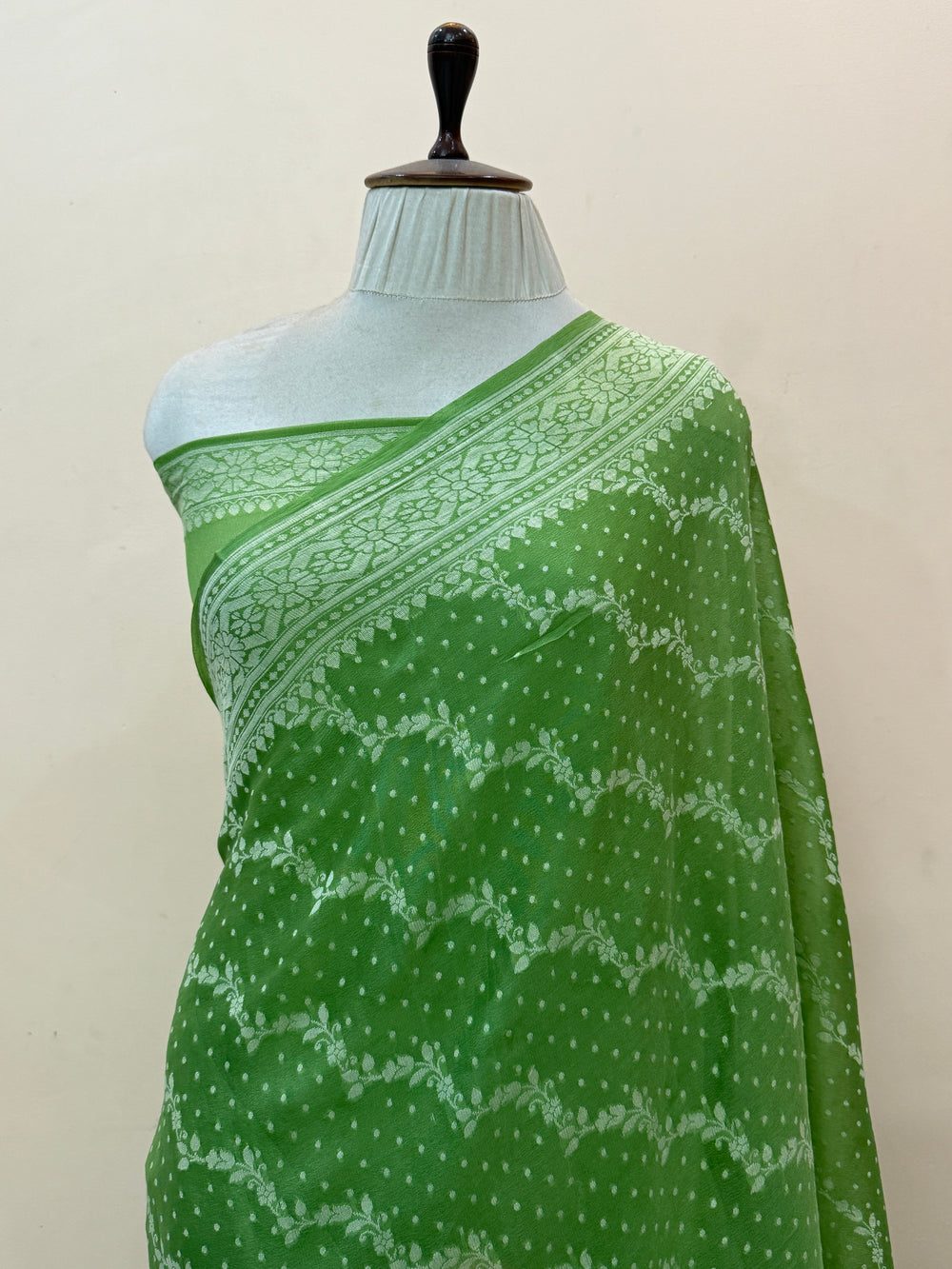 Green Pure Banarasi Khaddi Chiffon Saree