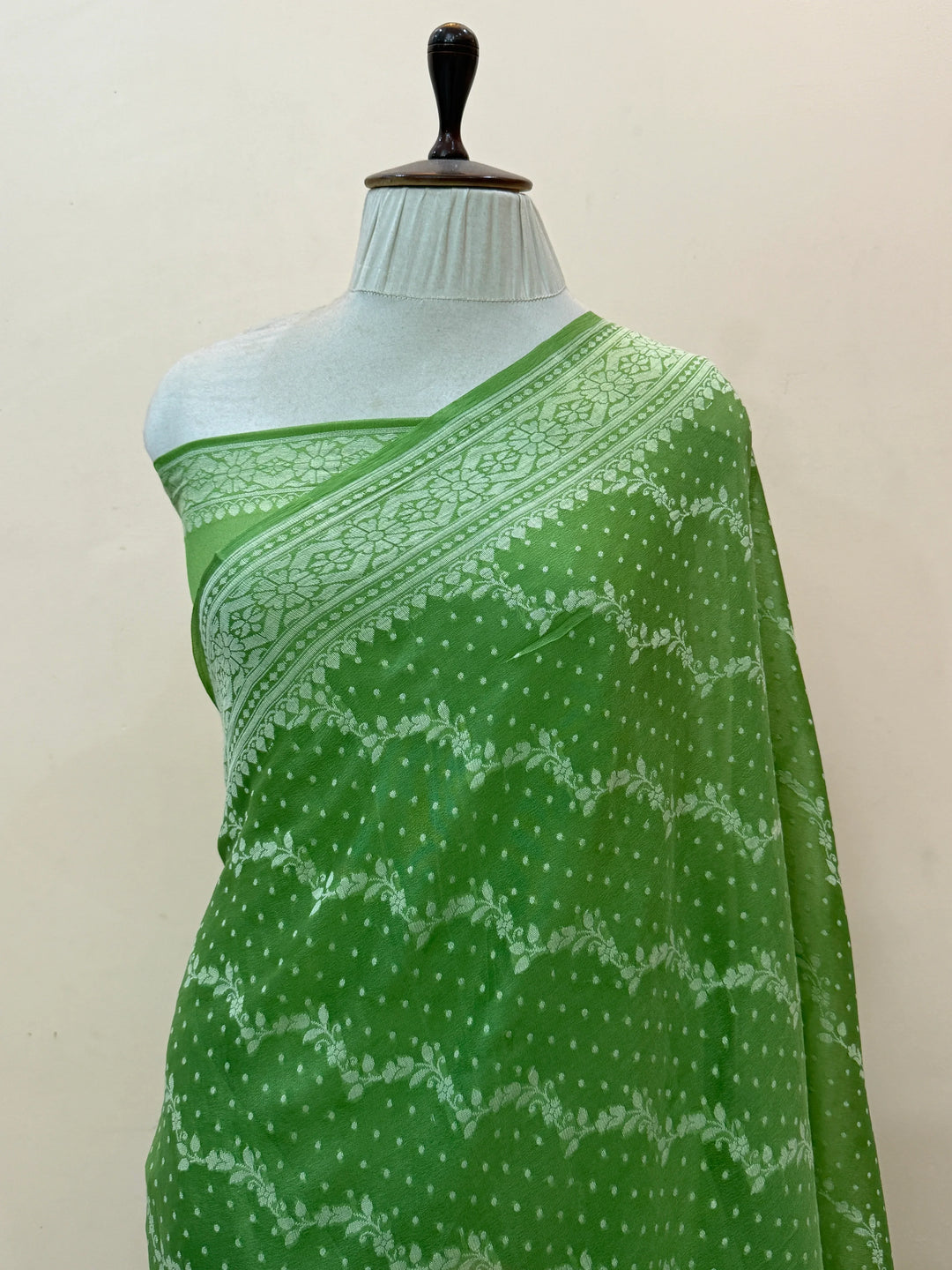 Green Pure Banarasi Khaddi Chiffon Saree