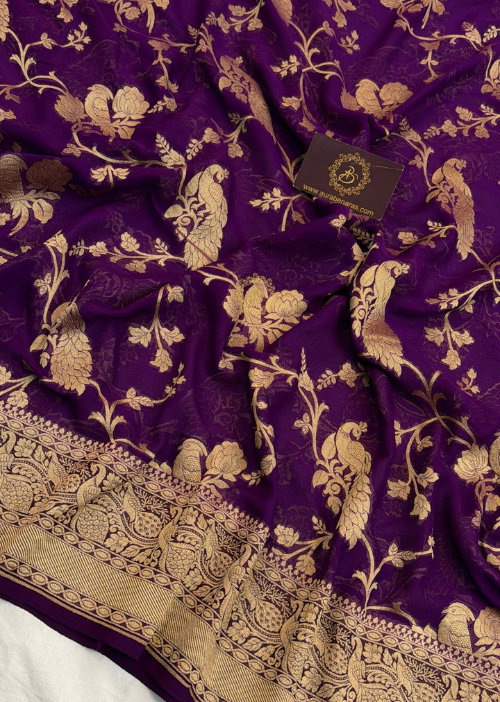 Purple Banarasi Khaddi Georgette Saree - Aura Benaras