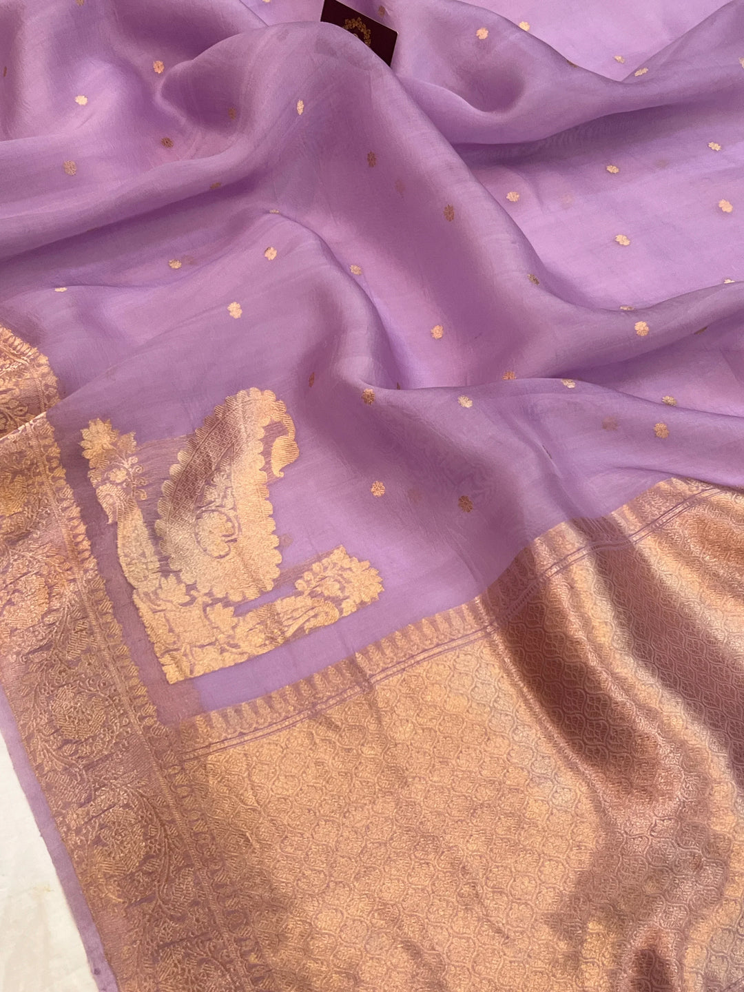 Pastel Lavender Kora Silk Banarasi Saree with Zari Butis 