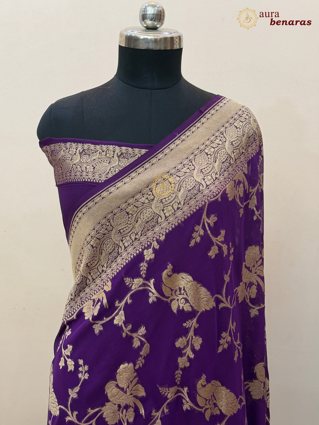 Purple Banarasi Khaddi Georgette Saree - Aura Benaras