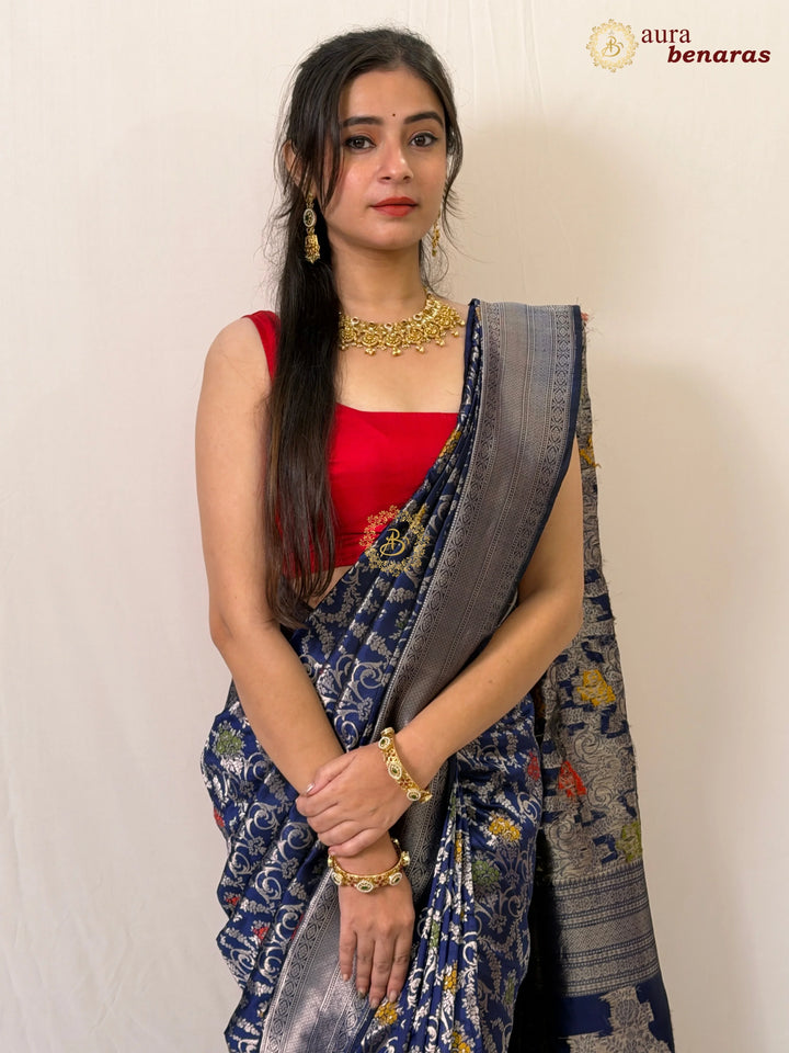 Deep Blue Banarasi Handloom Katan Silk Saree - Aura Benaras