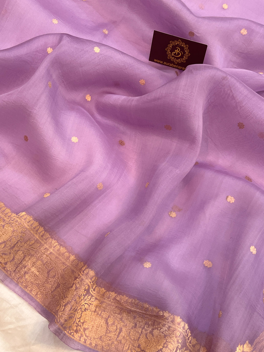 Pastel Lavender Kora Silk Banarasi Saree with Zari Butis 