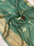 Greyish Green Pure Banarasi Handloom Kora Silk Saree - Aura Benaras