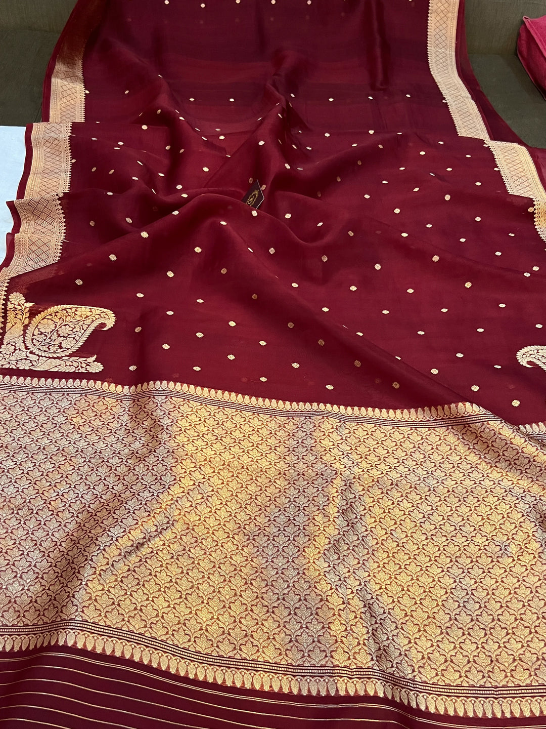 Maroon Pure Kora Silk Handloom Banarasi Saree