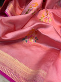 Strawberry Pink Banarasi Handloom Silk Saree - Aura Benaras