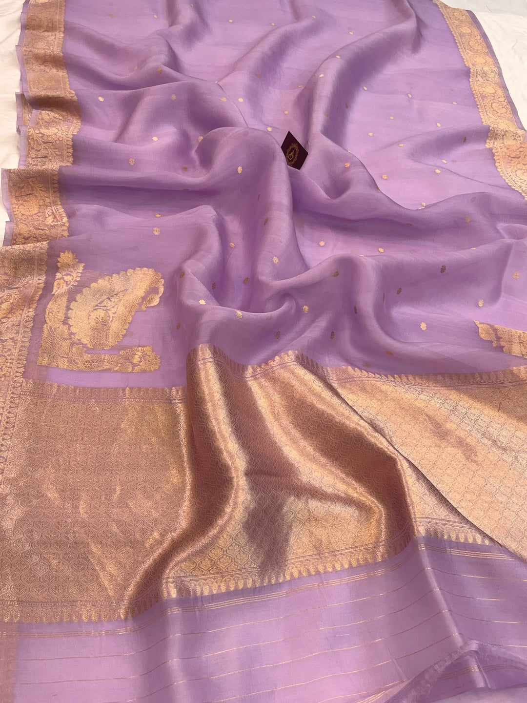 Pastel Lavender Kora Silk Banarasi Saree with Zari Butis 