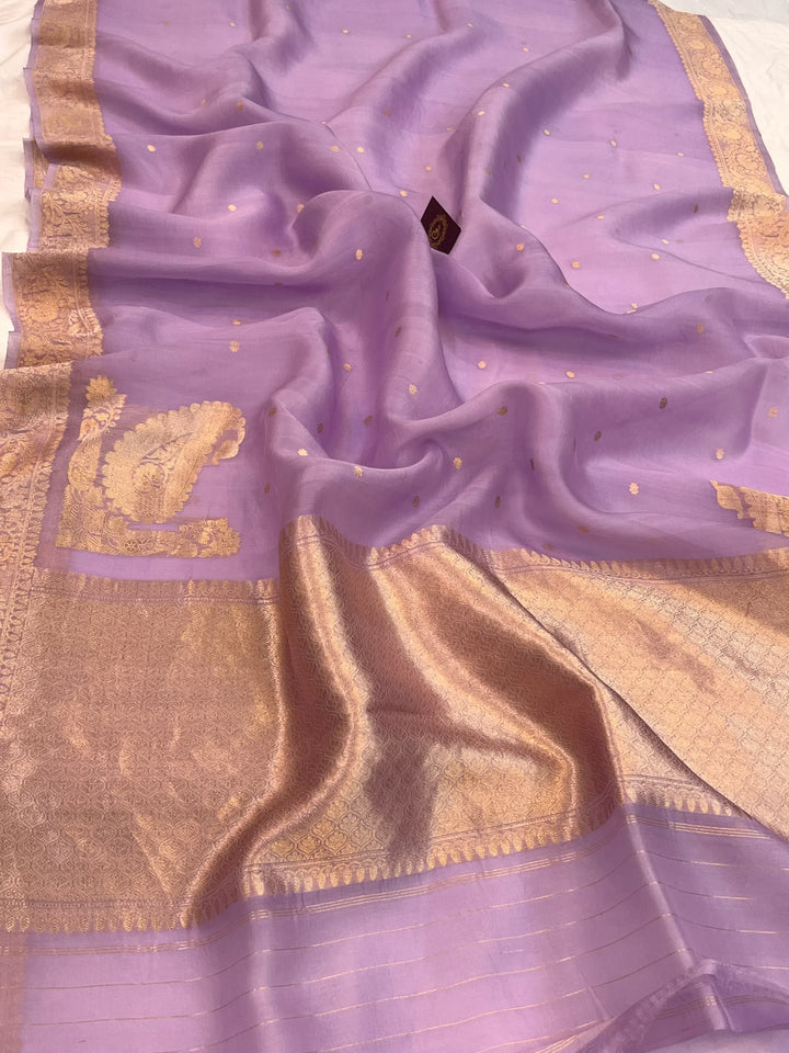 Pastel Lavender Kora Silk Banarasi Saree with Zari Butis 