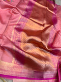 Strawberry Pink Banarasi Handloom Silk Saree - Aura Benaras