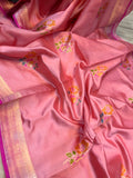 Strawberry Pink Banarasi Handloom Silk Saree - Aura Benaras