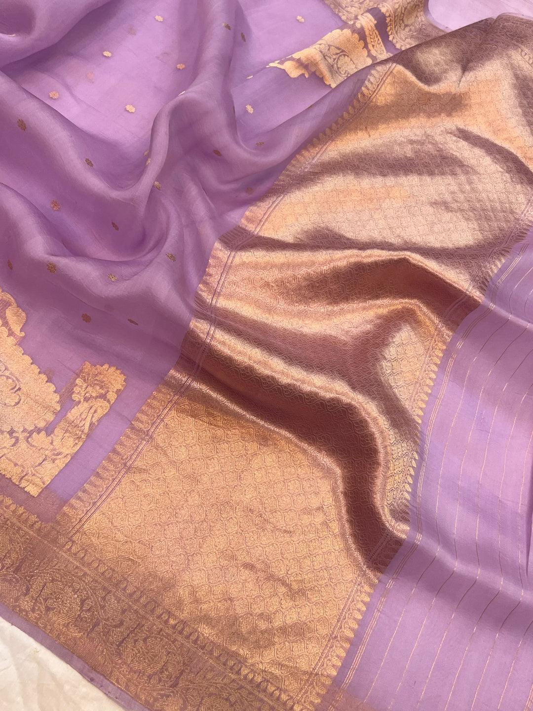 Pastel Lavender Kora Silk Banarasi Saree with Zari Butis 