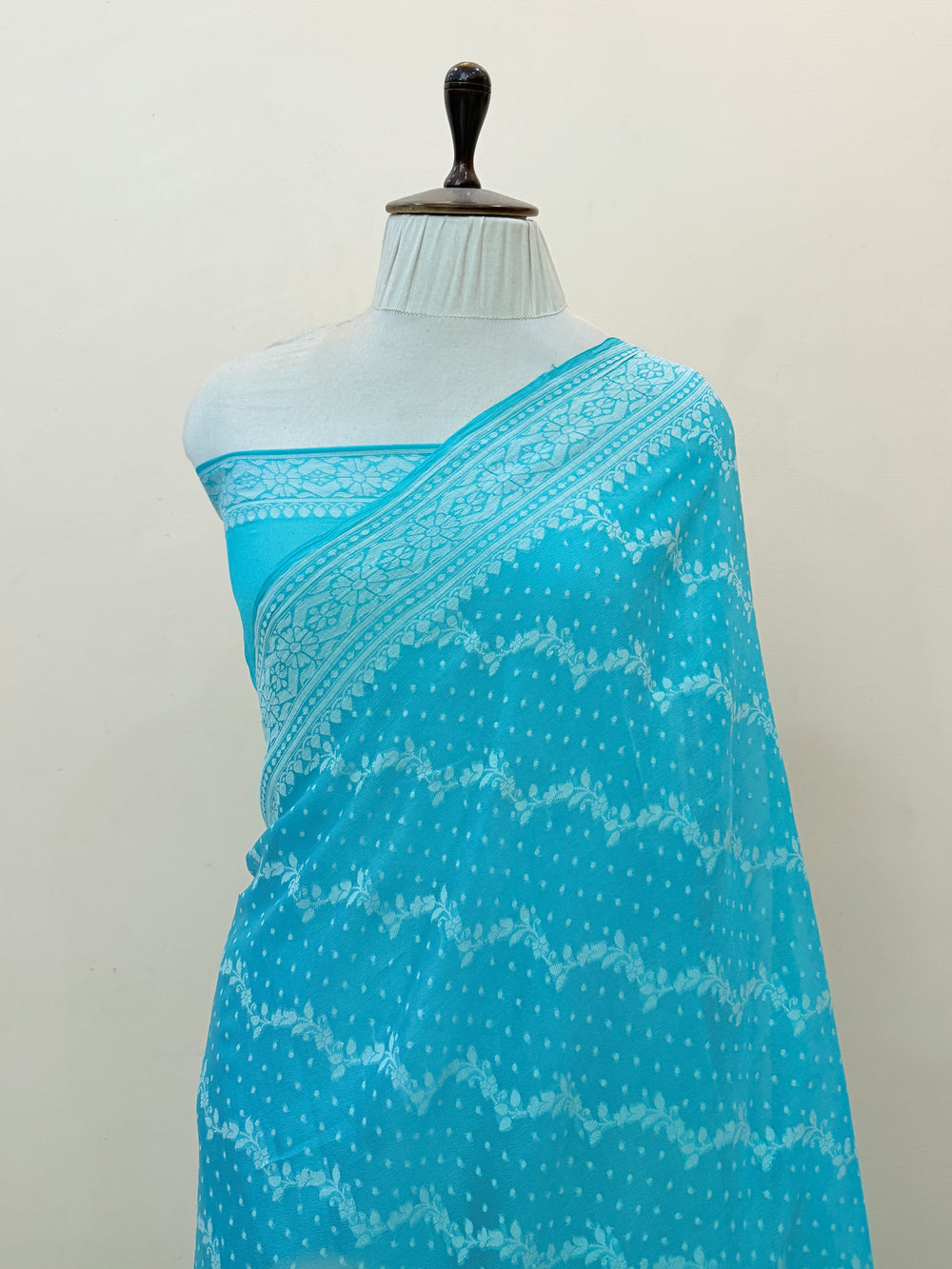 Turquoise Blue Pure Banarasi Khaddi Chiffon Saree