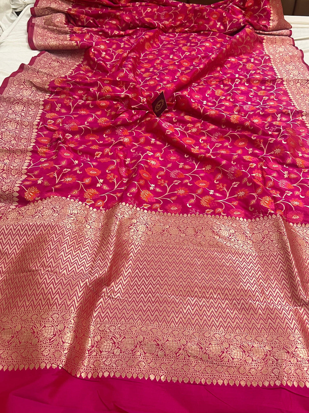 Rani Pink Banarasi Handloom Katan Silk Saree - Aura Benaras