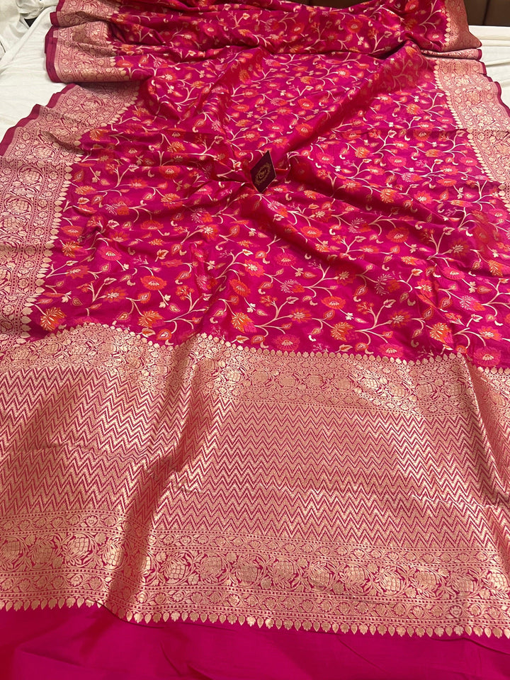 Rani Pink Banarasi Handloom Katan Silk Saree - Aura Benaras