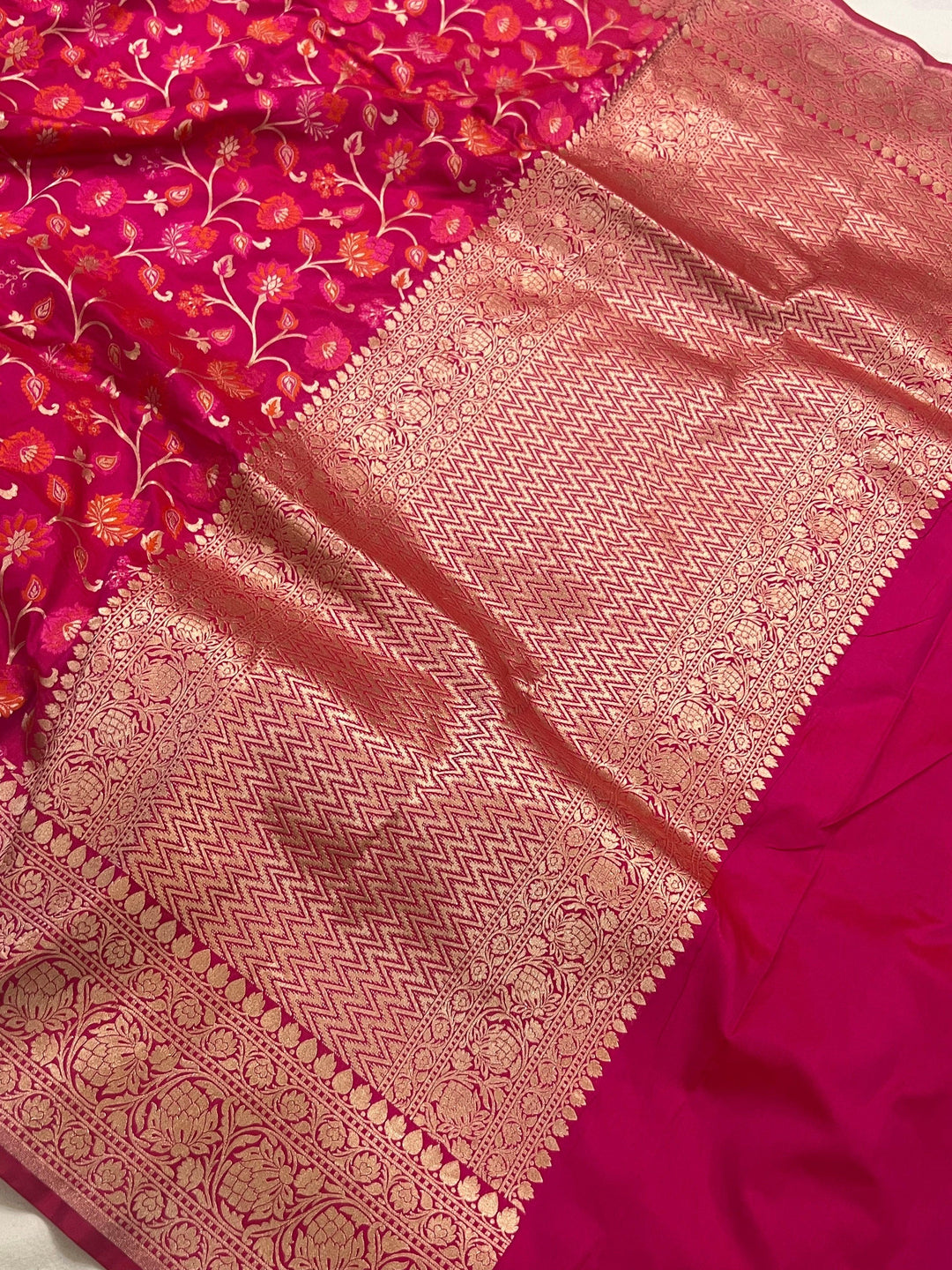 Rani Pink Banarasi Handloom Katan Silk Saree - Aura Benaras