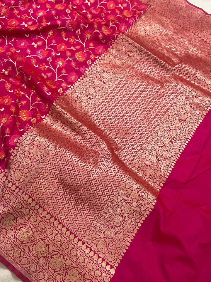 Rani Pink Banarasi Handloom Katan Silk Saree - Aura Benaras