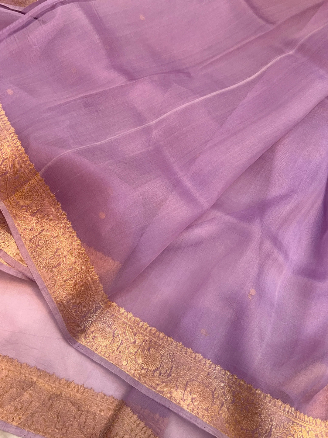 Pastel Lavender Kora Silk Banarasi Saree with Zari Butis 