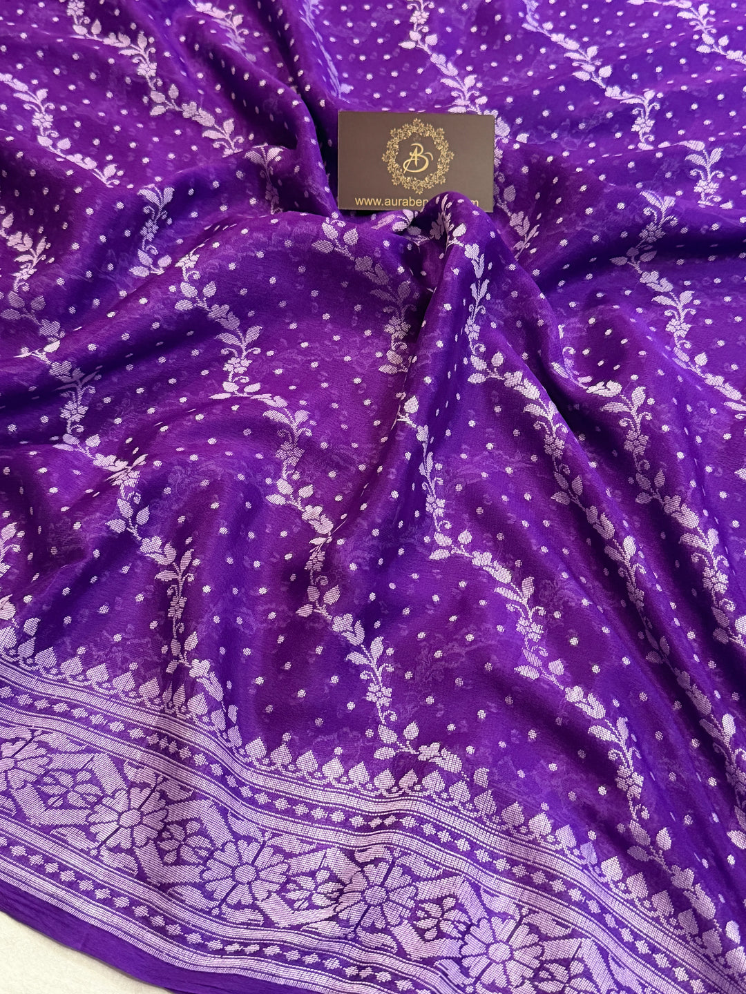 Purple Pure Banarasi Khaddi Chiffon Saree