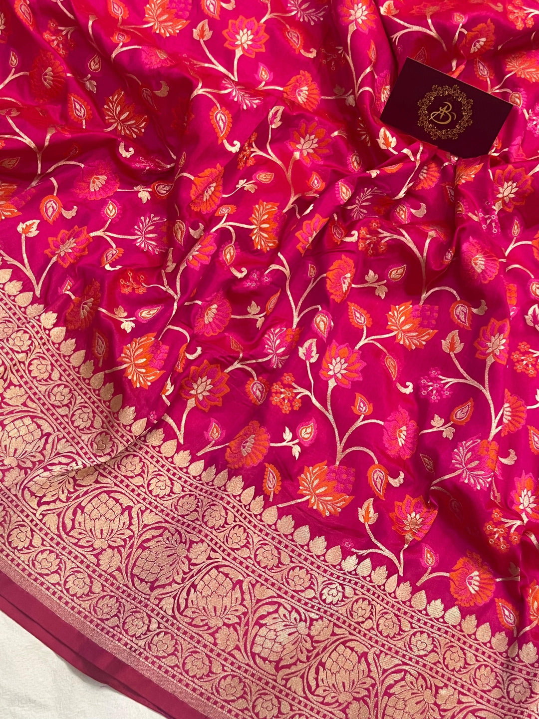 Rani Pink Banarasi Handloom Katan Silk Saree - Aura Benaras