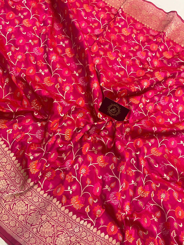 Rani Pink Banarasi Handloom Katan Silk Saree - Aura Benaras