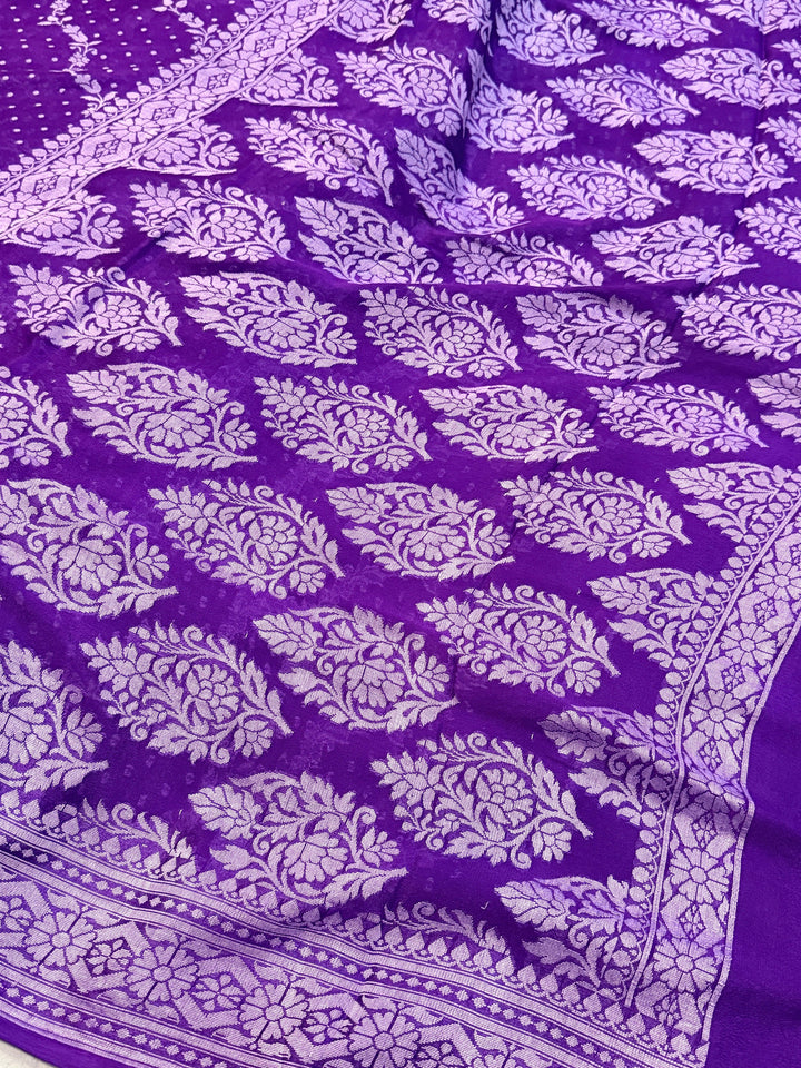 Purple Pure Banarasi Khaddi Chiffon Saree