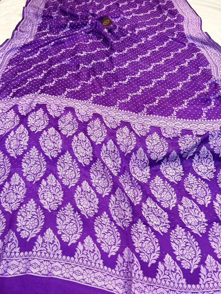 Purple Pure Banarasi Khaddi Chiffon Saree